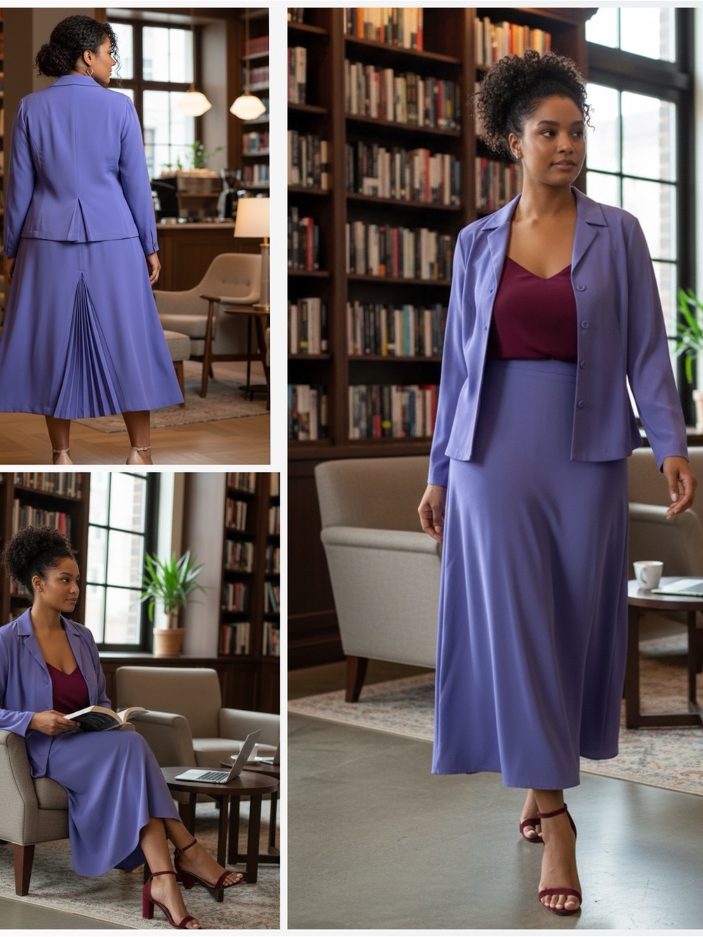 Allison Woods Women’s 2 Piece Elegant Skirt Suit Set Plus Size 18W Purple Career